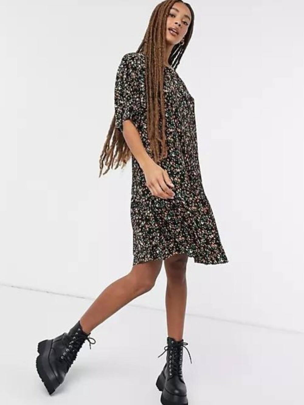 ASOS Design Plisse Pleated Dress in Floral Print